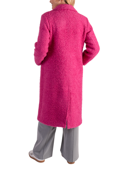 chesca Wool Blend Long Sleeve V Neck Longline Overcoat - view 2, Raspberry