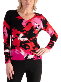 chesca Cotton Blend Long Sleeve Scoop Neck Jumper, Black/Pink