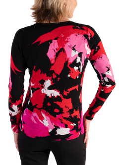chesca Cotton Blend Long Sleeve Scoop Neck Jumper - view 2, Black/Pink