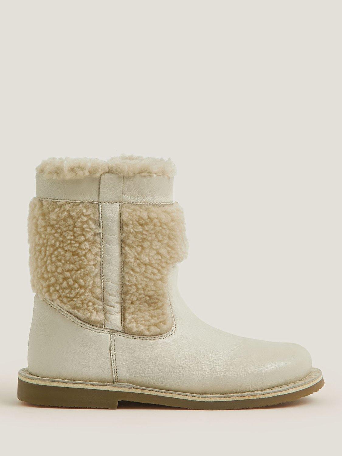 Product image 1 of 3, which shows Monsoon Kids' Leather and Borg Winter Boots, Cream, 7 Jnr
