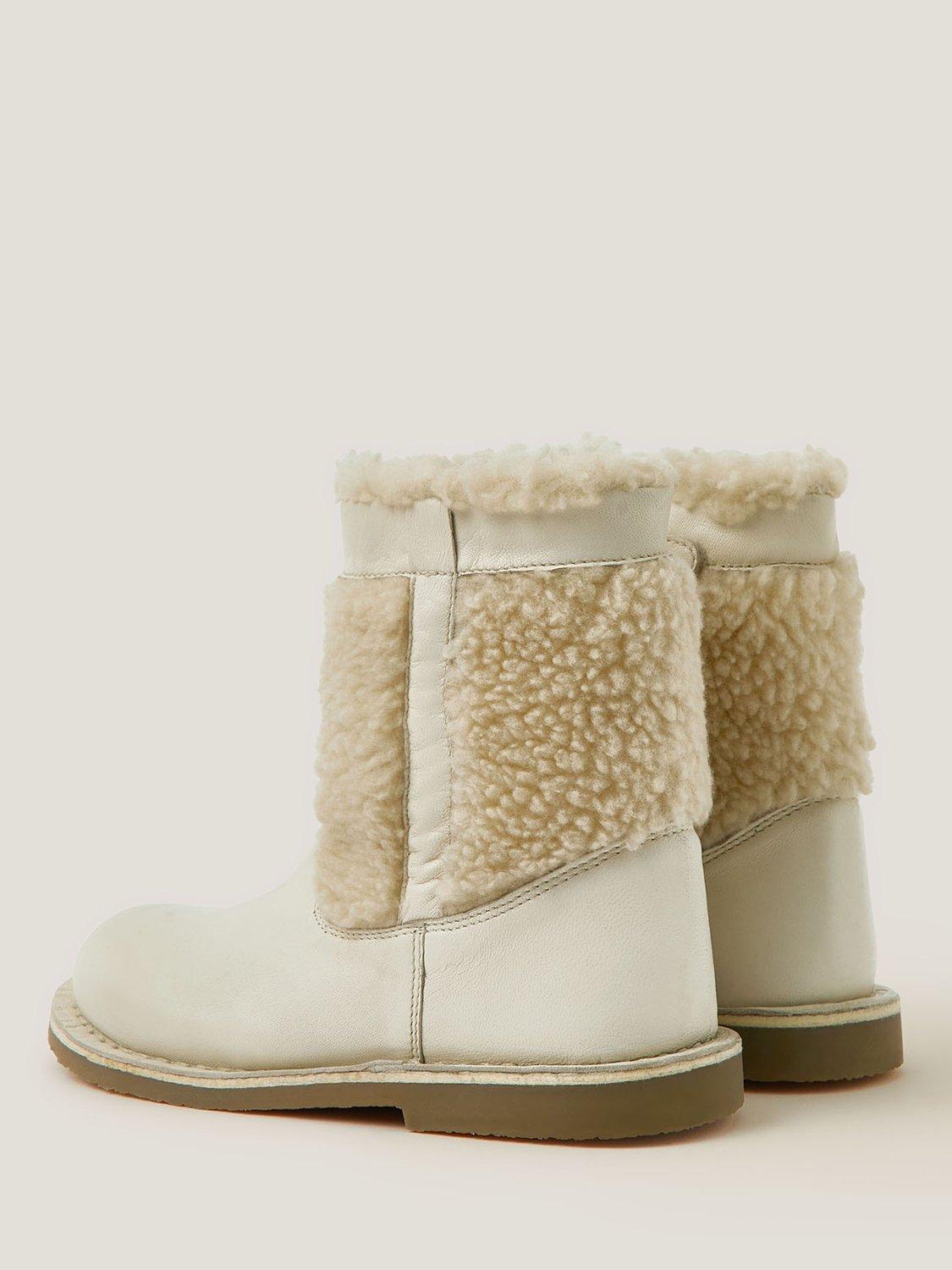 Product image 3 of 3, which shows Monsoon Kids' Leather and Borg Winter Boots, Cream, 7 Jnr