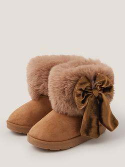 Monsoon Kids' Faux Fur Bow Boots - view 2, Tan