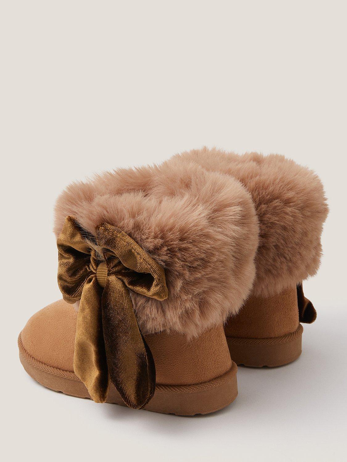 Product image 3 of 3, which shows Monsoon Kids' Faux Fur Bow Boots, Tan, 3 Jnr