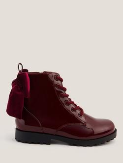 Monsoon Kids' Bow Lace Up Boots, Burgundy, Burgundy