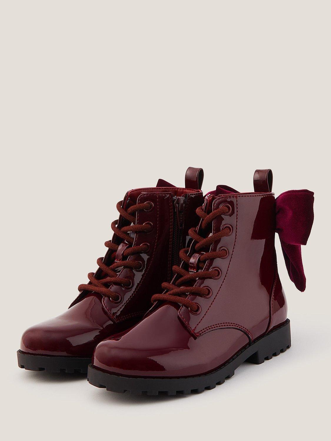 Product image 2 of 3, which shows Monsoon Kids' Bow Lace Up Boots, Burgundy, 9 Jnr