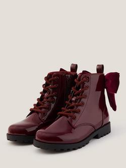Monsoon Kids' Bow Lace Up Boots, Burgundy - view 2, Burgundy