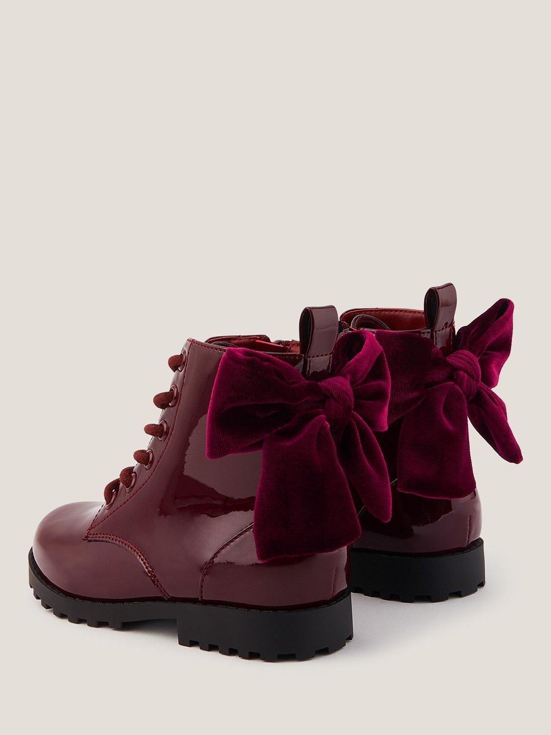 Product image 3 of 3, which shows Monsoon Kids' Bow Lace Up Boots, Burgundy, 9 Jnr