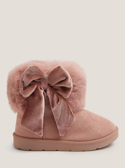 Monsoon Kids' Faux Fur Bow Boots, Pink