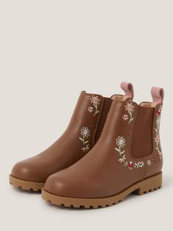 Monsoon Kids' Embroidered Flower Chelsea Boots, Tan - view 2, Tan