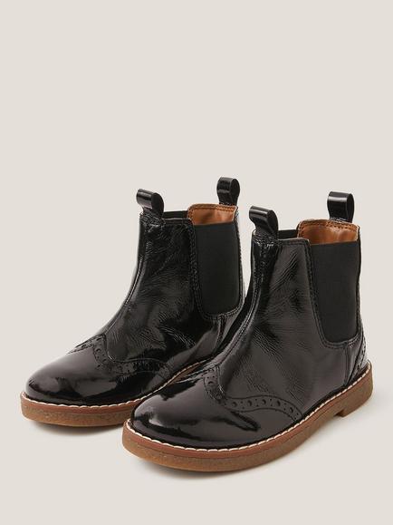 Monsoon Kids' Patent Leather Ankle Boots, Black - view 2, Black