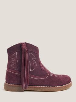 Monsoon Kids' Suede Cowboy Boots, Burgundy, Burgundy