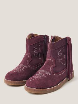 Monsoon Kids' Suede Cowboy Boots, Burgundy - view 2, Burgundy