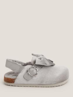 Monsoon Kids' Bow Velour Clogs, Silver, Silver