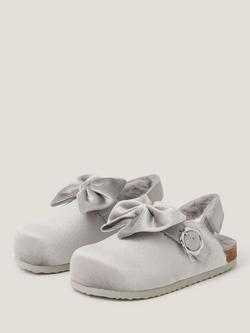Monsoon Kids' Bow Velour Clogs, Silver - view 2, Silver