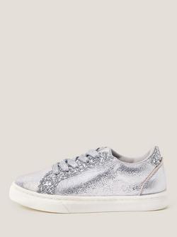 Monsoon Kids' Glitter Lace Up Trainers, Silver, Silver
