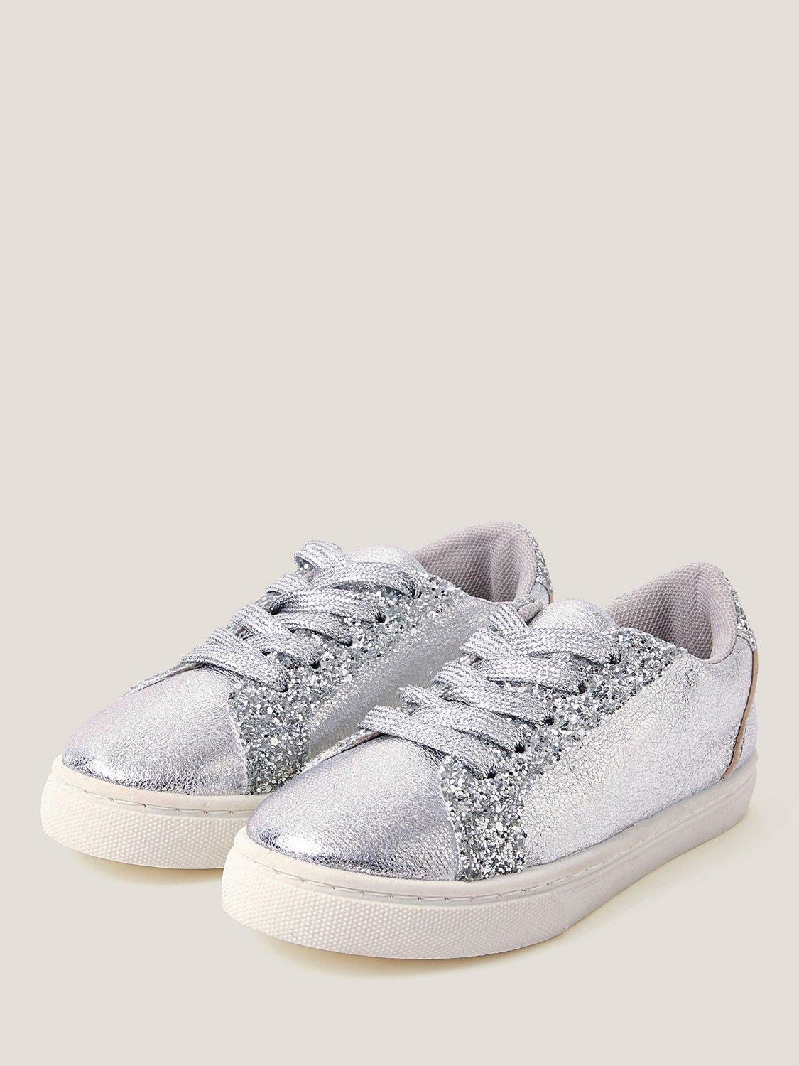 Product image 2 of 3, which shows Monsoon Kids' Glitter Lace Up Trainers, Silver, 7 Jnr
