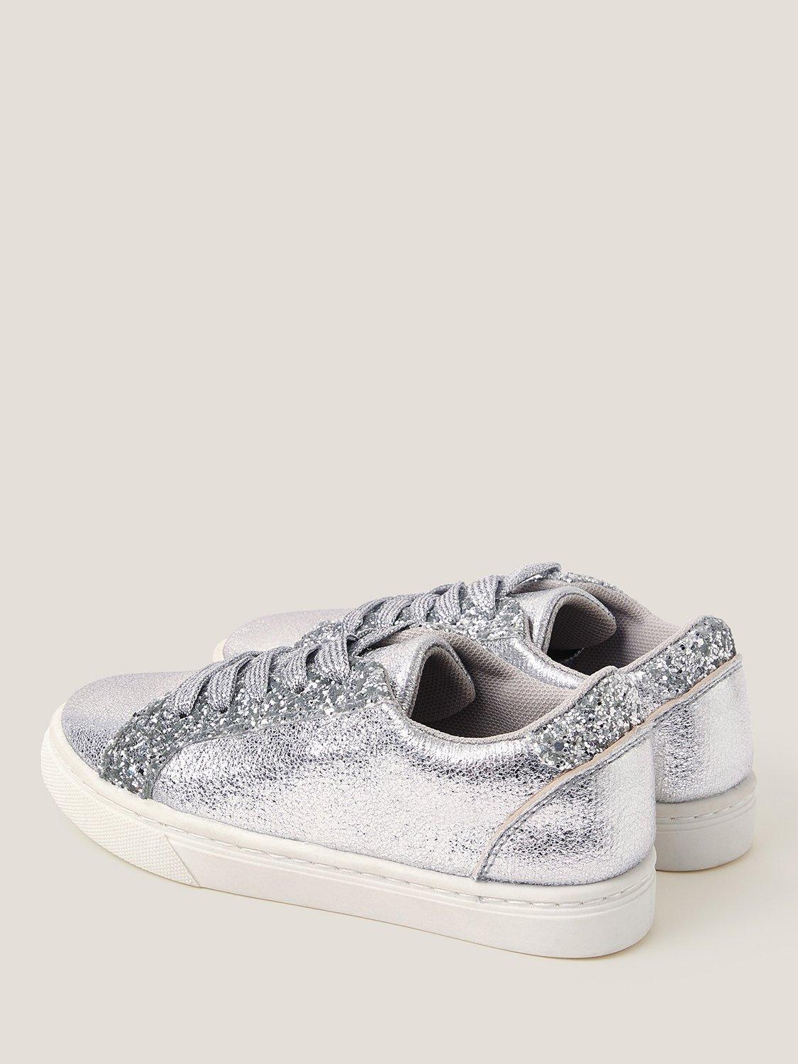 Product image 3 of 3, which shows Monsoon Kids' Glitter Lace Up Trainers, Silver, 7 Jnr