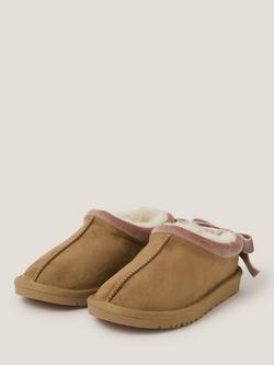 Monsoon Kids' Velvet Bow Clogs, Tan - view 2, Tan