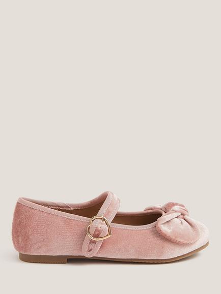 Monsoon Kids' Velvet Bow Strap Ballet Flats, Pink, Pink