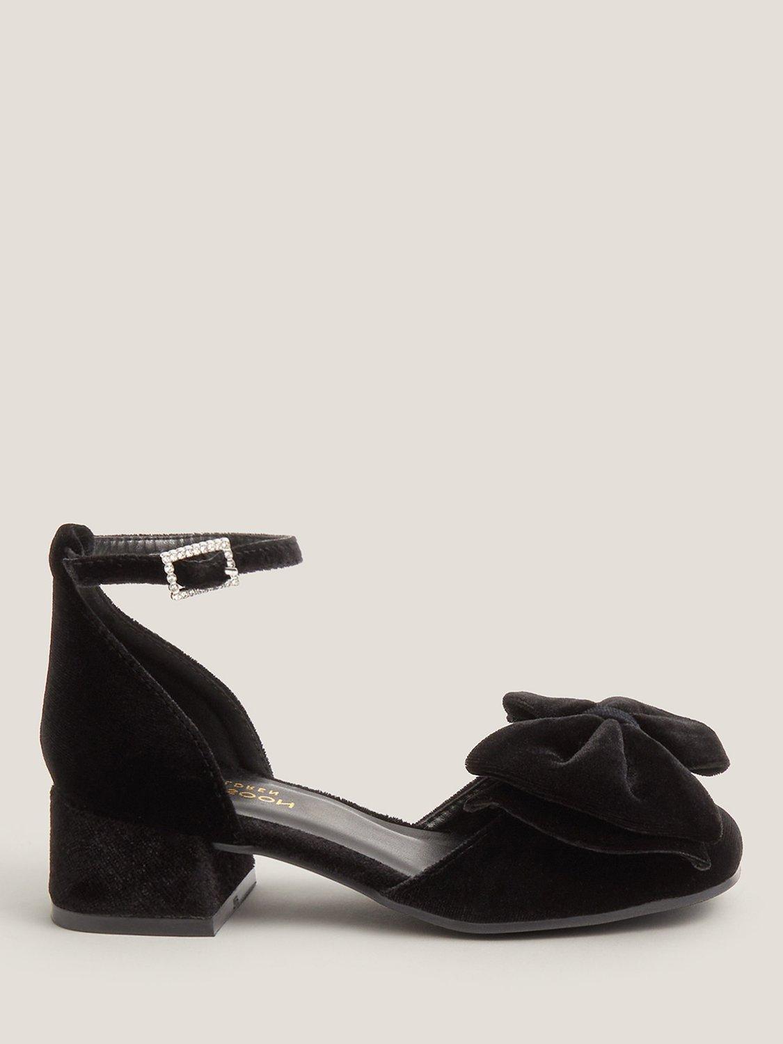 Monsoon Kids' Velvet Bow Block Heel Shoes, Black