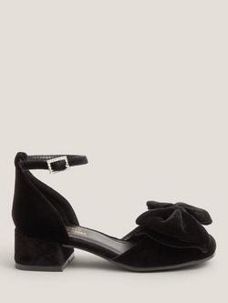 Monsoon Kids' Velvet Bow Block Heel Shoes, Black, Black