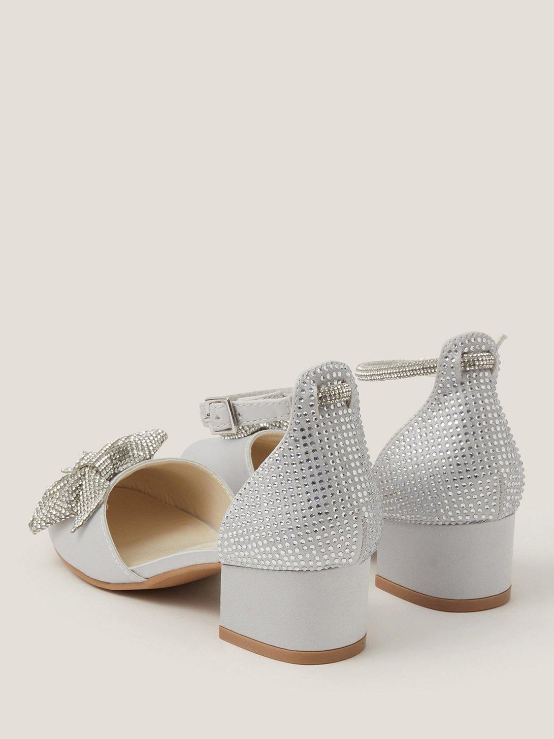 Product image 3 of 3, which shows Monsoon Kids' Bow Block Heel Shoes, Silver, 7 Jnr