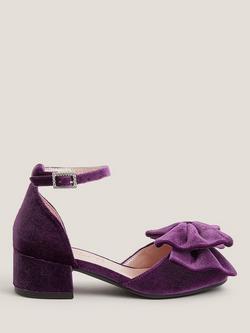 Monsoon Kids' Velvet Bow Block Heel Shoes, Purple, Purple