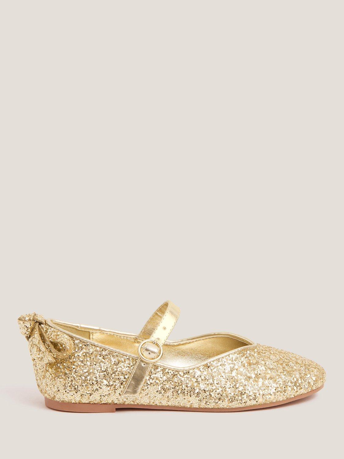 Product image 1 of 3, which shows Monsoon Kids' Glitter Ballet Shoes, Gold, 7 Jnr