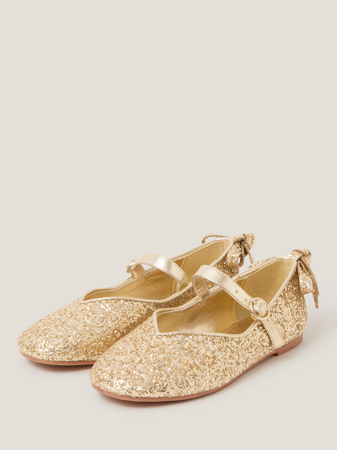 Product image 2 of 3, which shows Monsoon Kids' Glitter Ballet Shoes, Gold, 7 Jnr