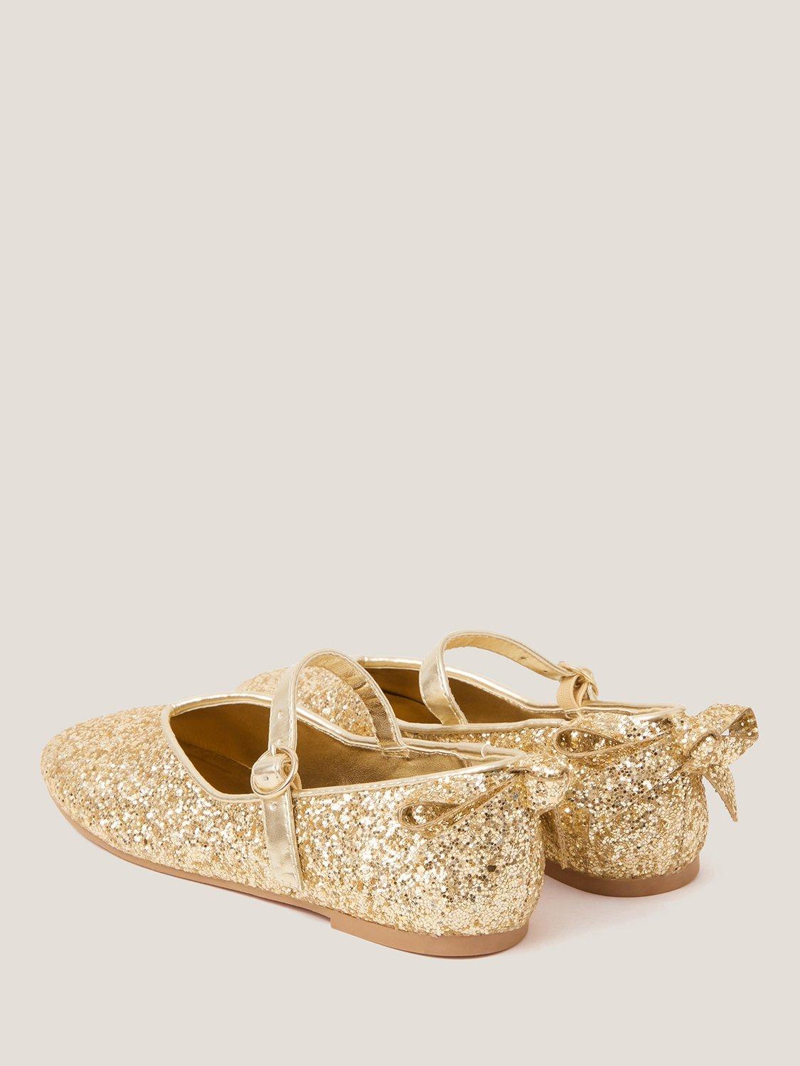 Product image 3 of 3, which shows Monsoon Kids' Glitter Ballet Shoes, Gold, 7 Jnr