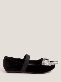 Monsoon Kids' Velvet Jewel Ballet Pumps, Black, Black