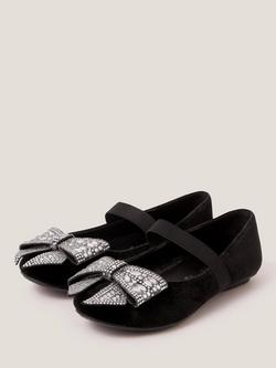 Monsoon Kids' Velvet Jewel Ballet Pumps, Black - view 2, Black
