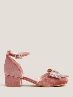 Monsoon Kids' Velvet Jewel Bow Shoes, Pink, Pink