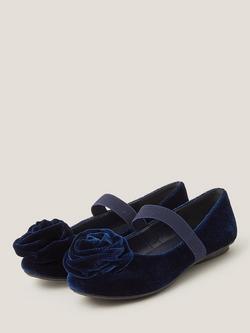 Monsoon Kids' Rosette Ballet Shoes - view 2, Navy