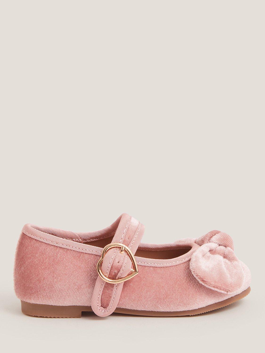 Product image 1 of 3, which shows Monsoon Toddler Velvet Bow Ballet Flats, Pink, 3 Jnr