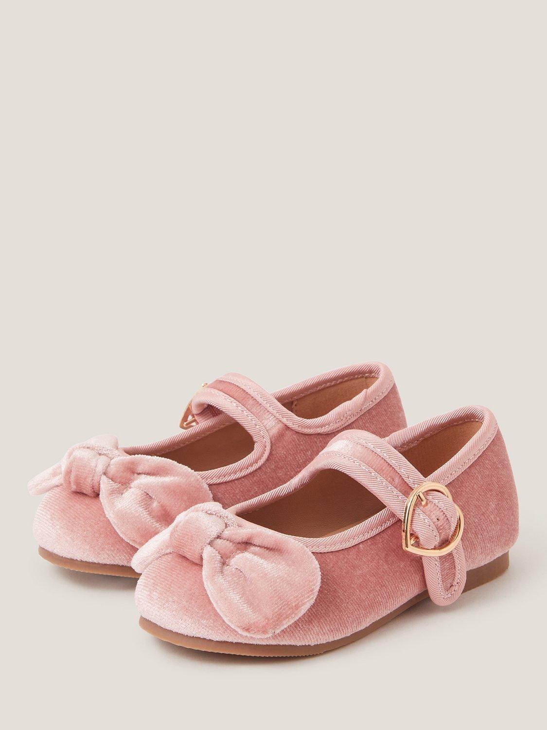 Product image 2 of 3, which shows Monsoon Toddler Velvet Bow Ballet Flats, Pink, 3 Jnr