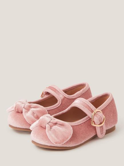 Monsoon Toddler Velvet Bow Ballet Flats, Pink - view 2, Pink