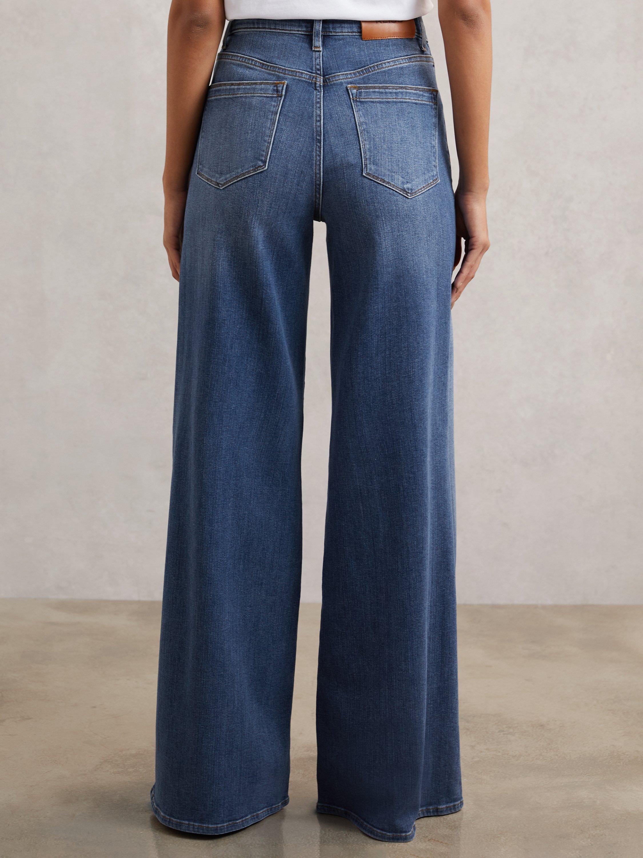 Product image 2 of 5, which shows Reiss Petite Bella Wide Leg Jeans, Mid Blue, 26Pt