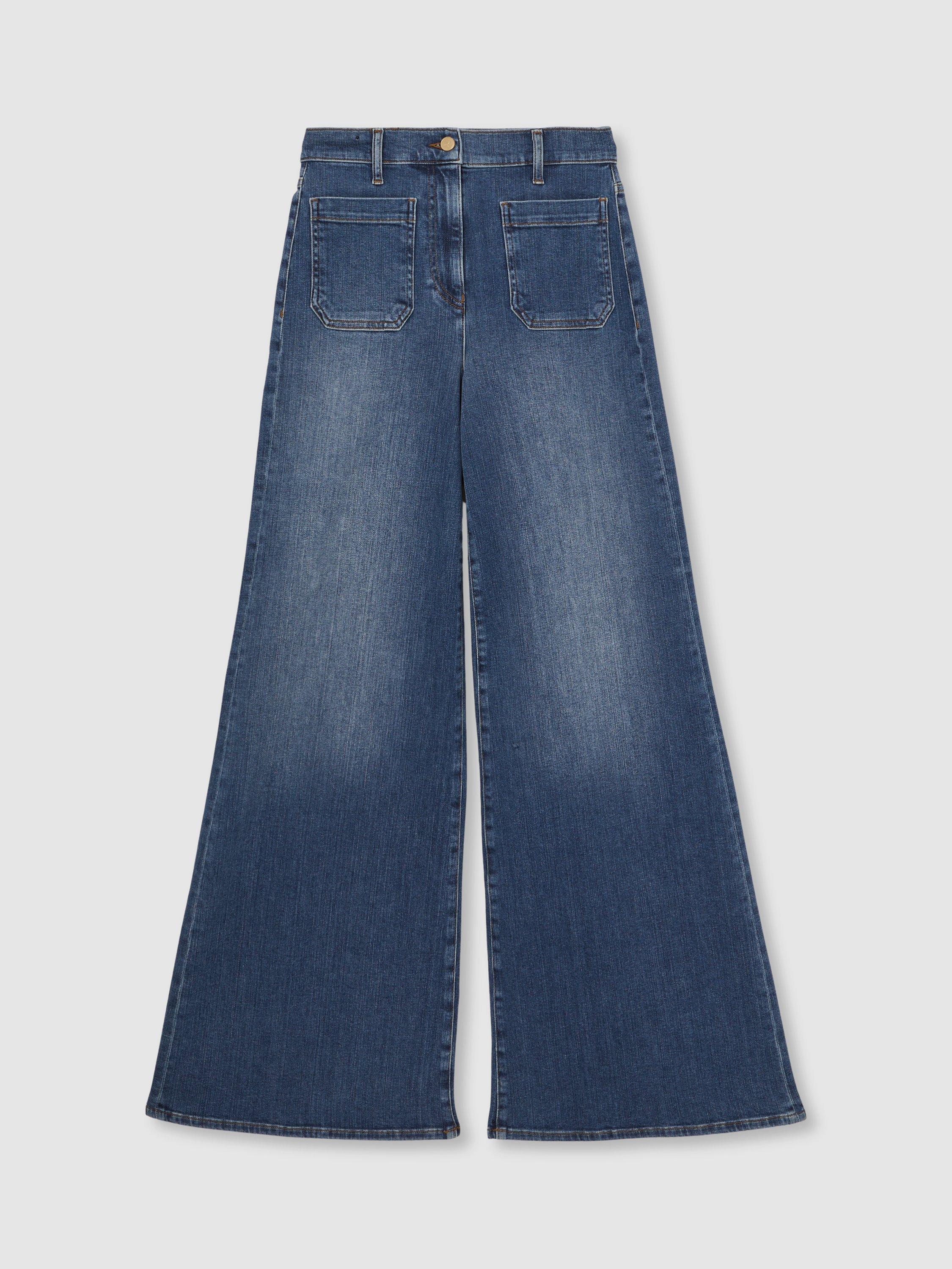 Product image 3 of 5, which shows Reiss Petite Bella Wide Leg Jeans, Mid Blue, 26Pt