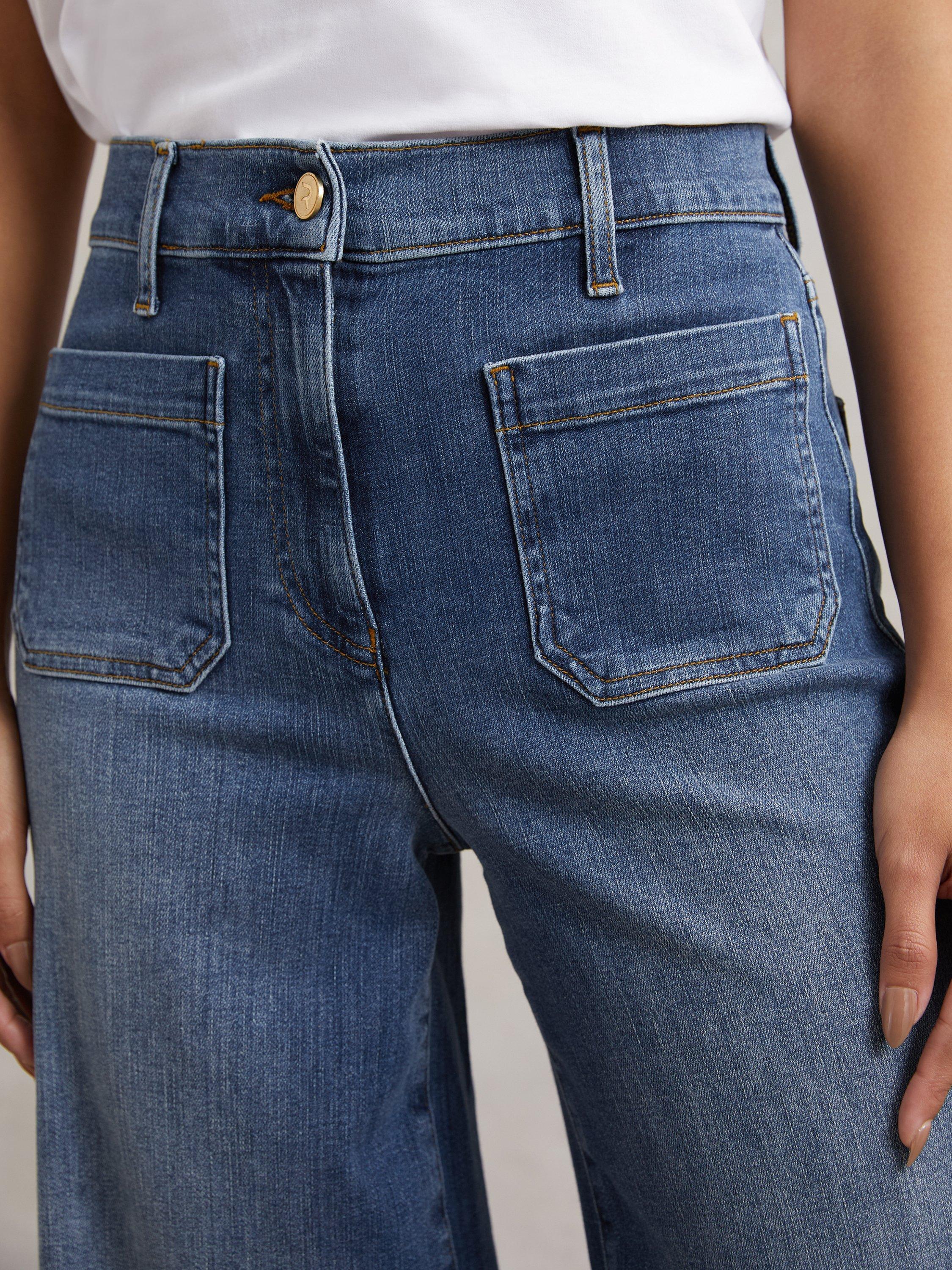 Product image 4 of 5, which shows Reiss Petite Bella Wide Leg Jeans, Mid Blue, 26Pt