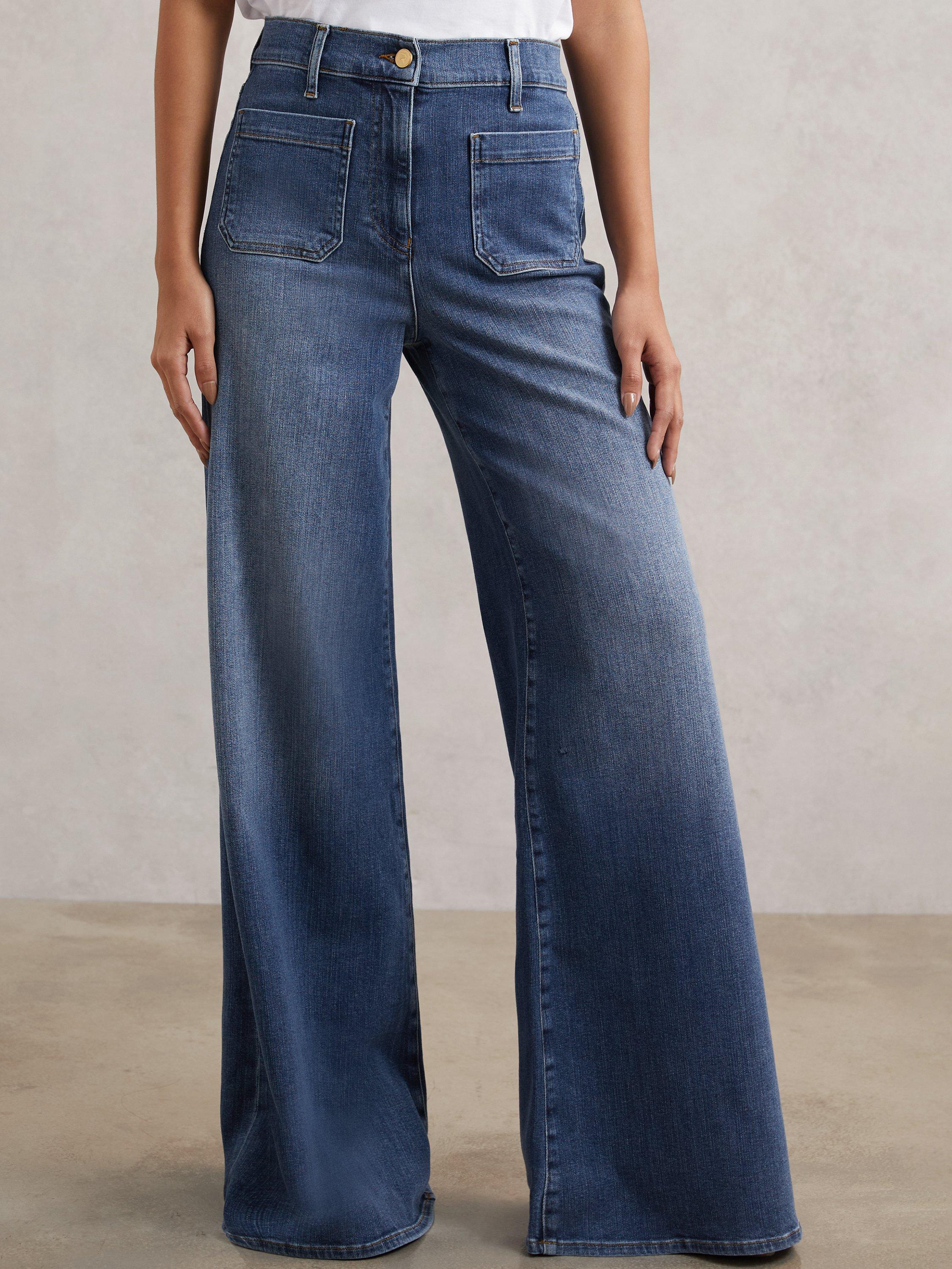Product image 5 of 5, which shows Reiss Petite Bella Wide Leg Jeans, Mid Blue, 26Pt