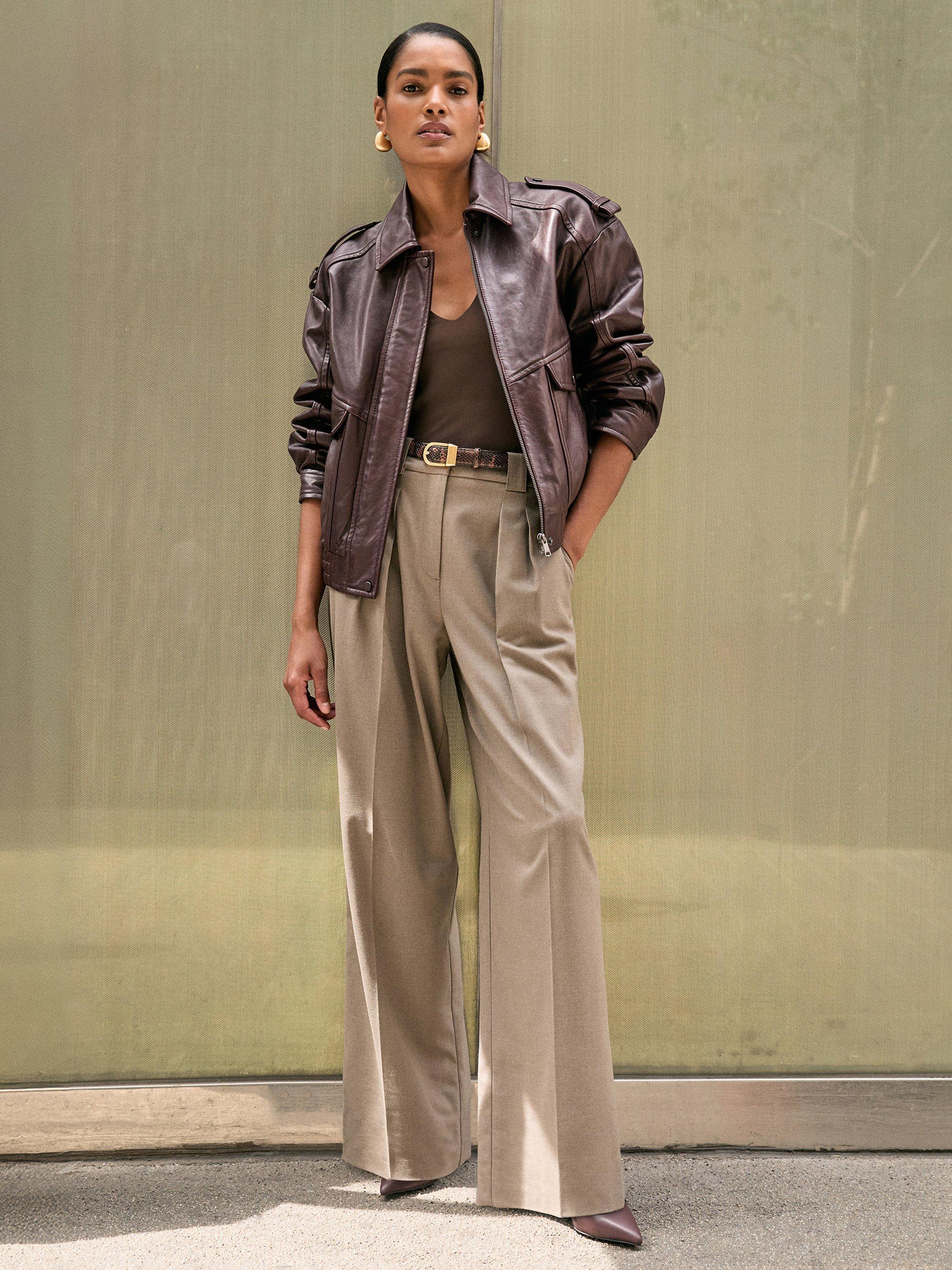 Reiss Peyton Pure Leather Jacket, Aubergine