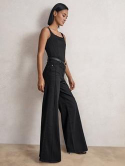 Reiss Heather High Rise Wide Leg Jeans, Black, Black