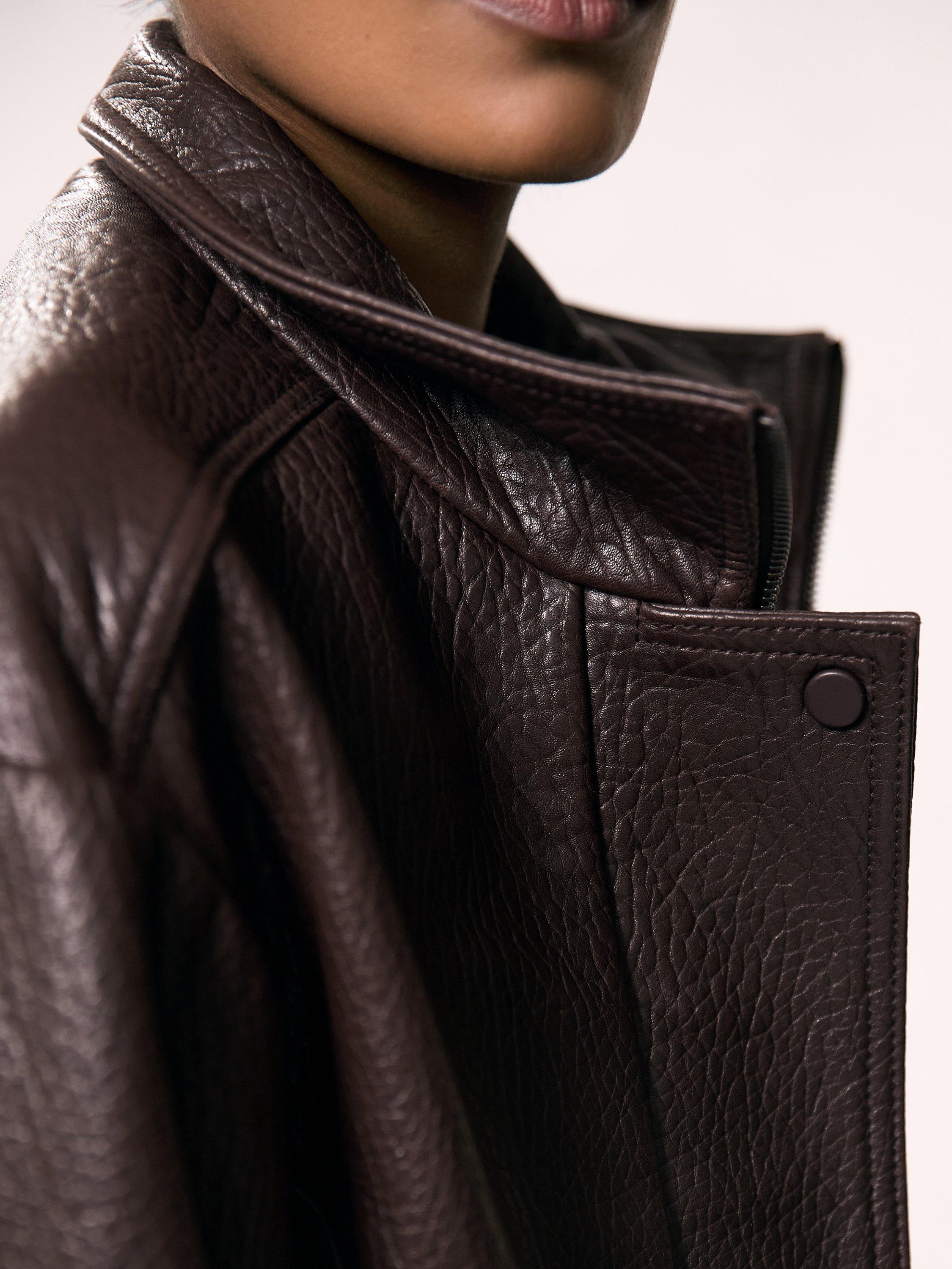 Product image 5 of 5, which shows Reiss Kiara Pure Leather Jacket, Burgundy, 6