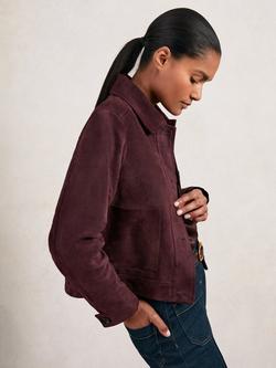 Reiss Sonny Boxy Pure Suede Jacket, Burgundy - view 2, Burgundy