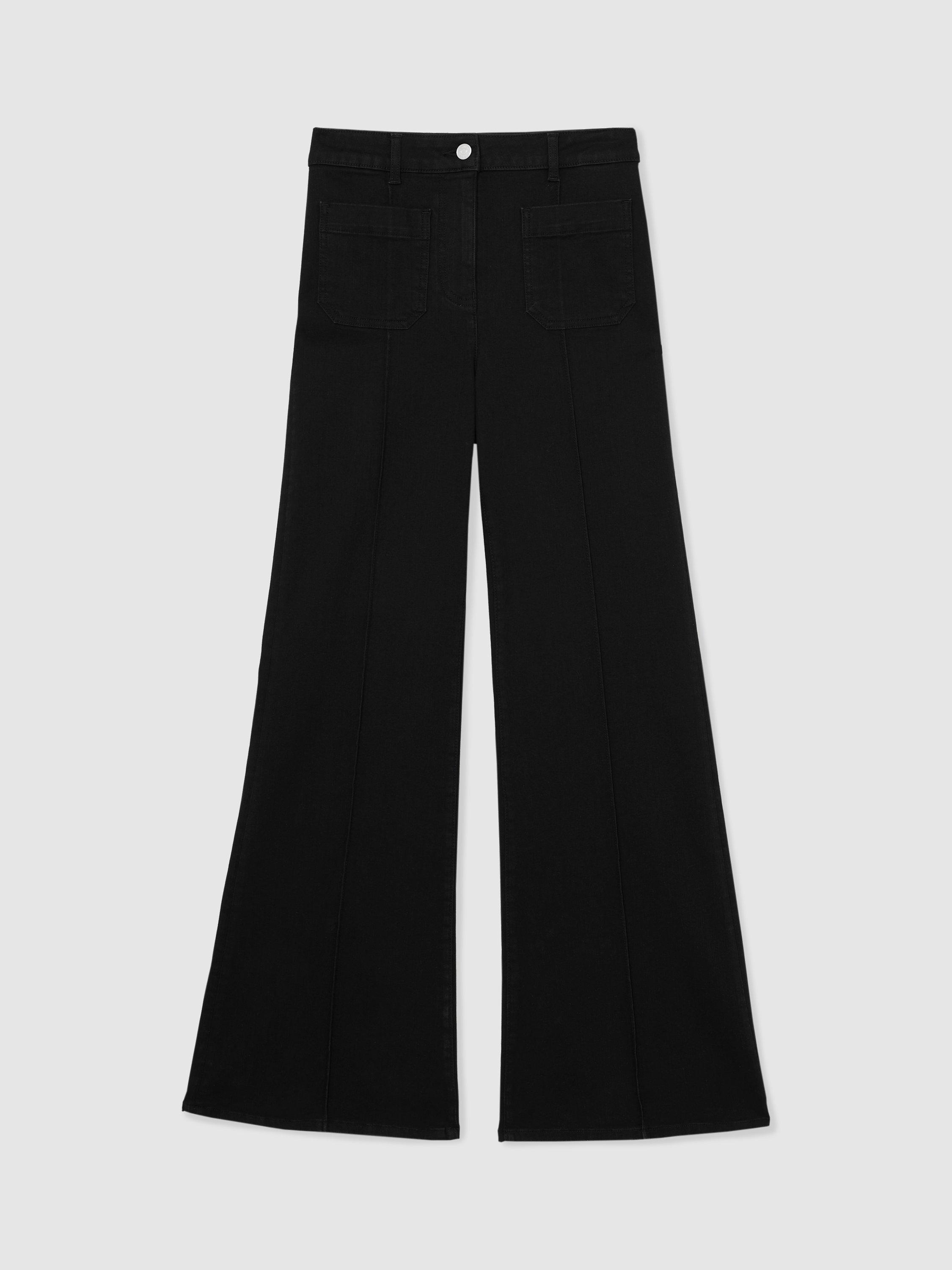 Product image 3 of 5, which shows Reiss Sakura High Rise Flared Jeans, Black, 25R