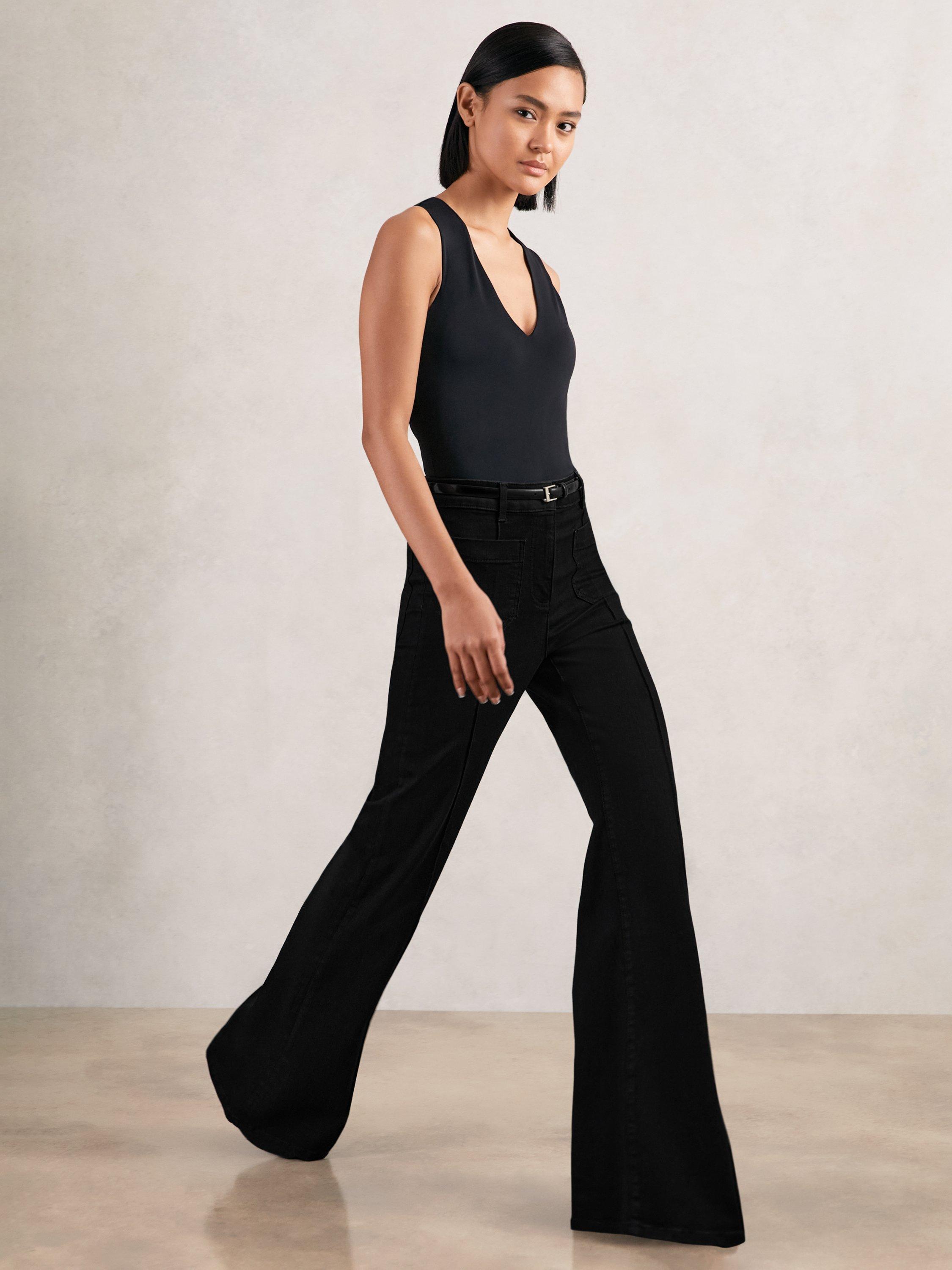 Product image 5 of 5, which shows Reiss Sakura High Rise Flared Jeans, Black, 25R