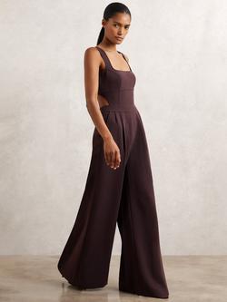 Reiss Dion Cut Out Waist Wide Leg Jumpsuit, Burgundy