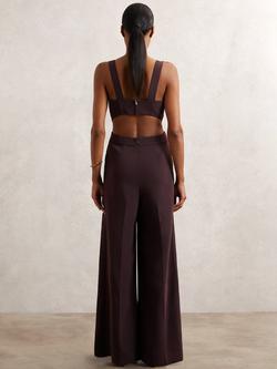 Reiss Dion Cut Out Waist Wide Leg Jumpsuit - view 2, Burgundy