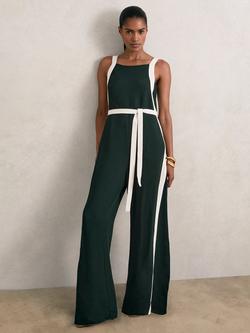 Reiss Petite Salma Colour Block Jumpsuit, Dark Green/Cream, Dark Green/Cream
